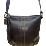 Coach Women’s Black Leather With Tassel Accent & Stitch Detailing Crossbody Bag