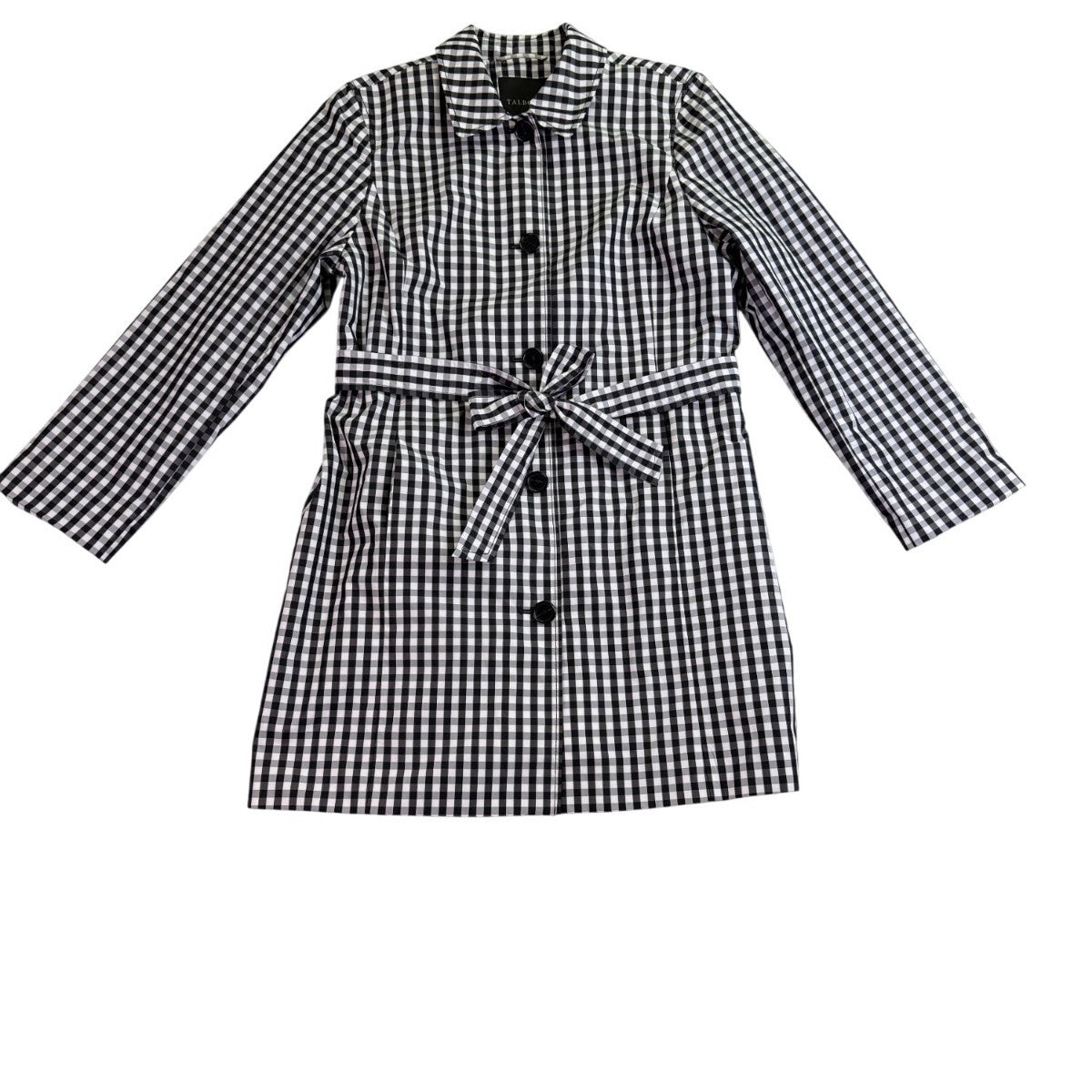 Talbots Womens Black & White Gingham Coat With Belt Size 12