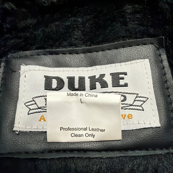 Duke Haband Mens Black Leather Jacket Large Zip Front Classic Design Size L