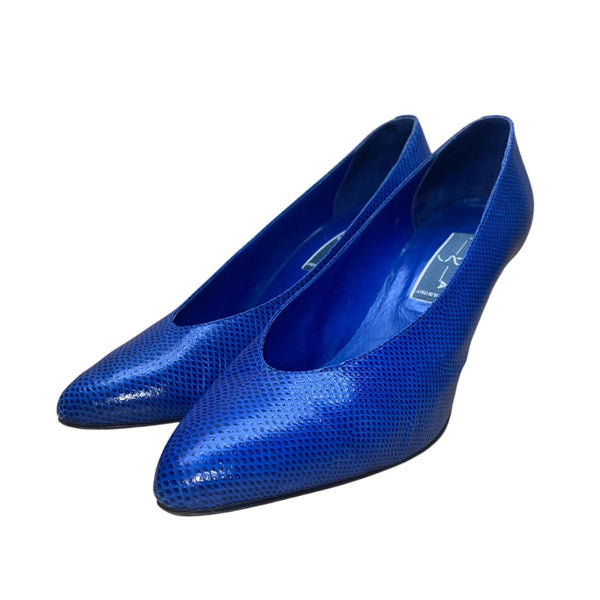Vida Made In Italy Women’s Navy Leather Snake Print Pointed-Toe Pumps Size 9M