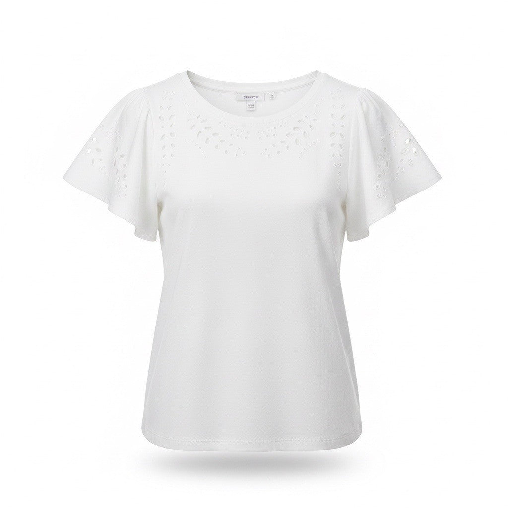 Chicos Womens White Cotton Eyelet Flutter Sleeve Blouse Size 1 US M