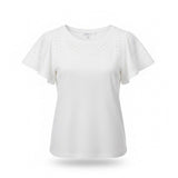 Chicos Womens White Cotton Eyelet Flutter Sleeve Blouse Size 1 US M