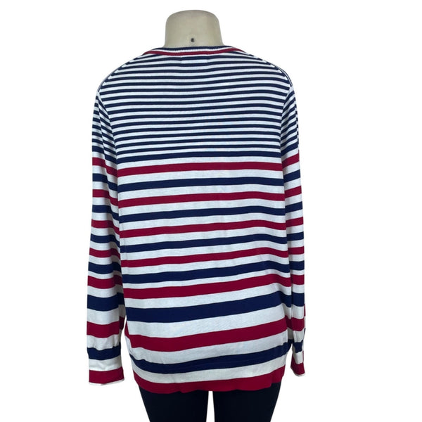 Lands End Women's Red/Blue Striped Cardigan Sweater Button-Front Size 1X - New