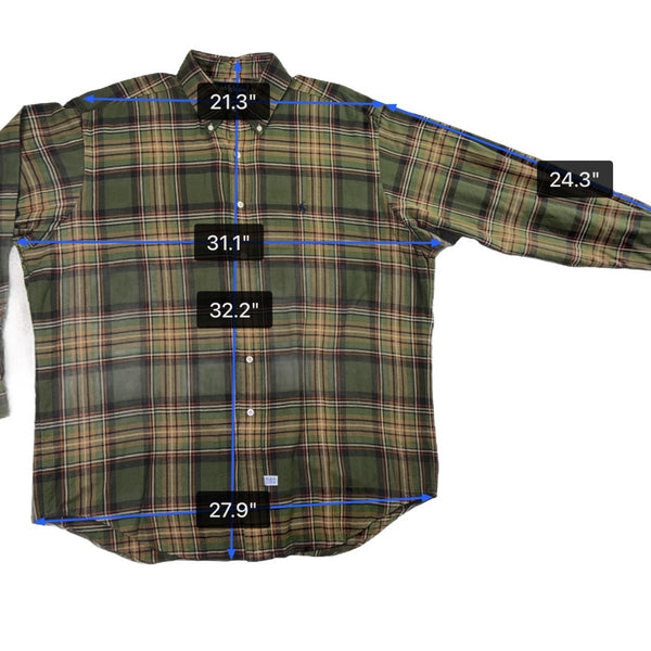 Ralph Lauren Mens Green Plaid Button-Down Shirt Long Sleeve Classic Fit Sz L