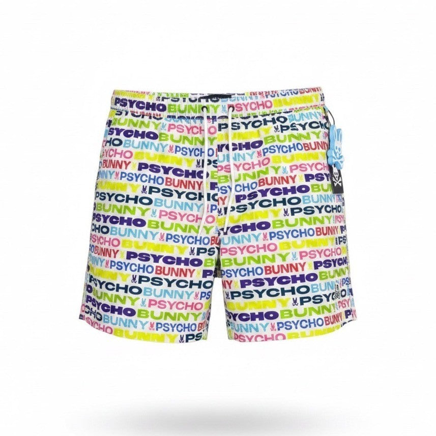 Psycho Bunny Mens Multicolor Swim Trunks Logo Print Elastic Drawstring Sz XL