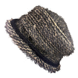 Heaslip Womens Black Beige Acrylic Nylon Textured Cloche Bucket Hat Retro Style