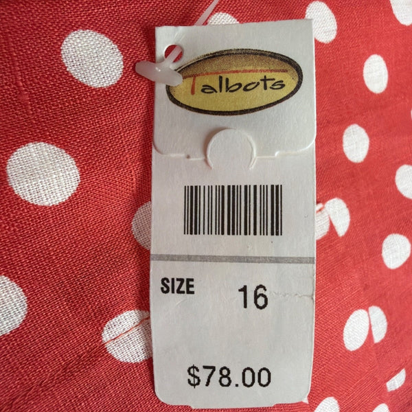 Talbots Womens Red & White Button-Up Polka Dot Blouse Lightweight Shirt Size 16