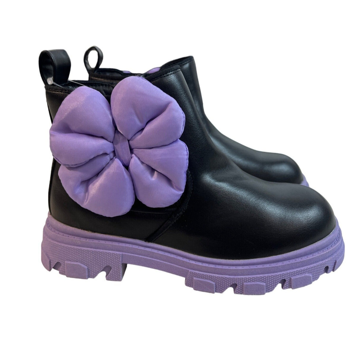 Dream Pairs Girls Side Zipper Chelsea Ankle Booties Purple Bow Knot Sz 1