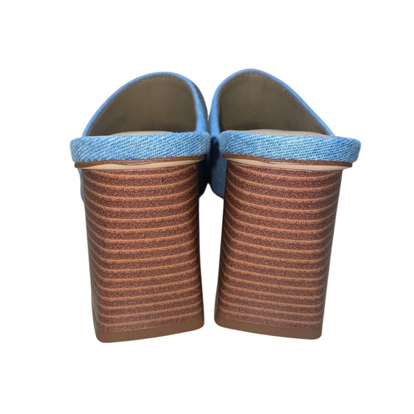 Nine West Women’s Blue Denim Open-Toe Wylow 7 Block Heel Mules Size 7M