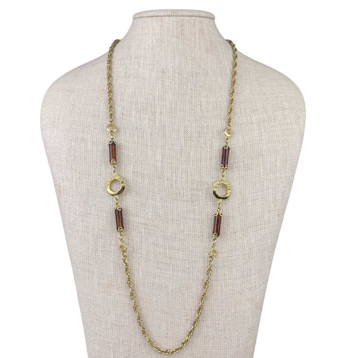 Sarah Coventry Womens Gold Tone Chain Necklace With Amber Accents