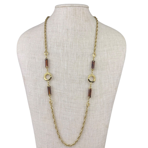 Sarah Coventry Womens Gold Tone Chain Necklace With Amber Accents