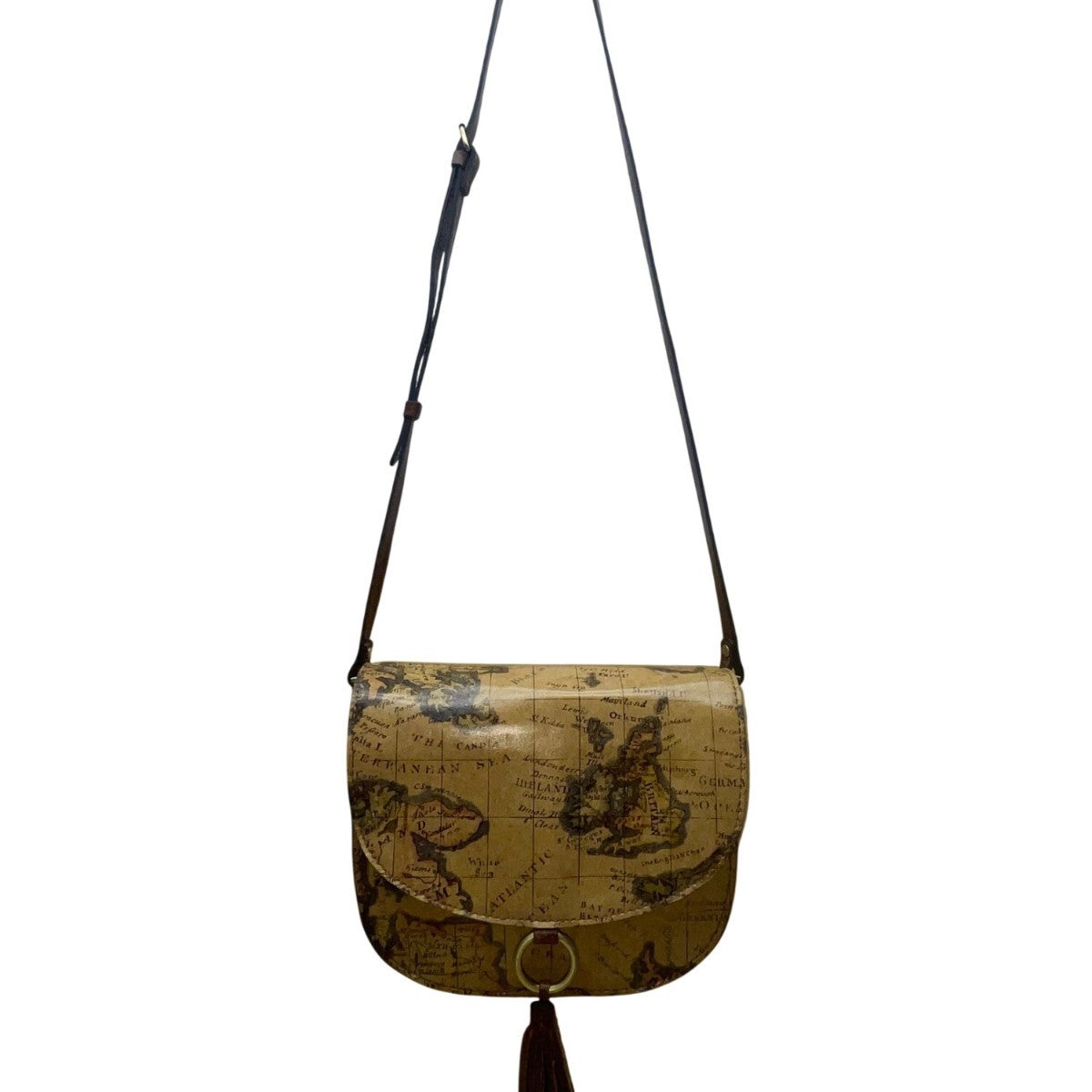 Patricia Nash Women’s European Map Leather Tassel Adjustable Strap Crossbody Bag