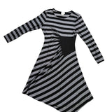 Beige By Eci Womens Black & Silver Striped Long Sleeve Asymmetric Dress Sz L