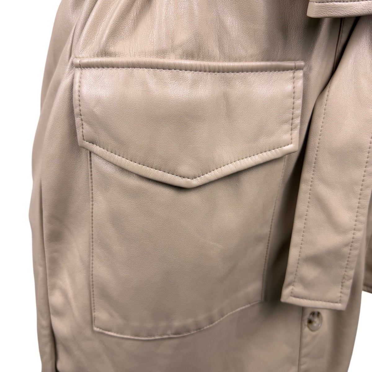 House Of Harlow 1960 Beige Faux Leather Short Sleeve Button-Down Mini Dress Sz S
