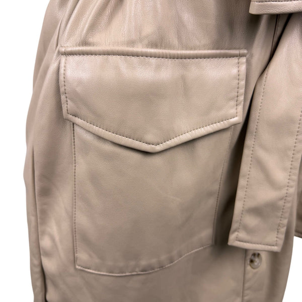 House Of Harlow 1960 Beige Faux Leather Short Sleeve Button-Down Mini Dress Sz S