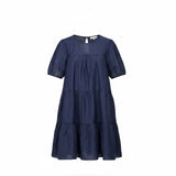 Moi Ami Womens Navy Tiered Ruffled Knee-Length Dress Relaxed Fit  Sz XXS