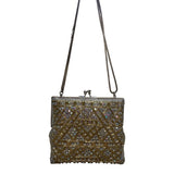 Vintage Women’s Gold Crystal Beaded Clutch Bag With Chain Strap & Satin Lining