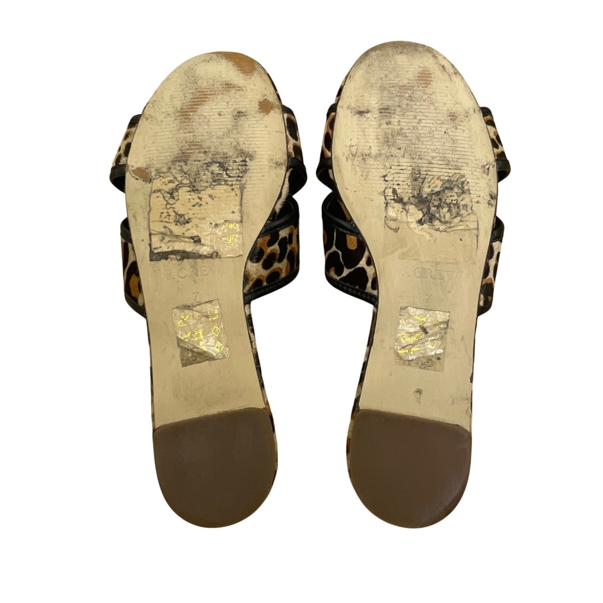 J. Crew Women’s Leopard Black Leather Animal Print Flat Slide Sandals Size 7