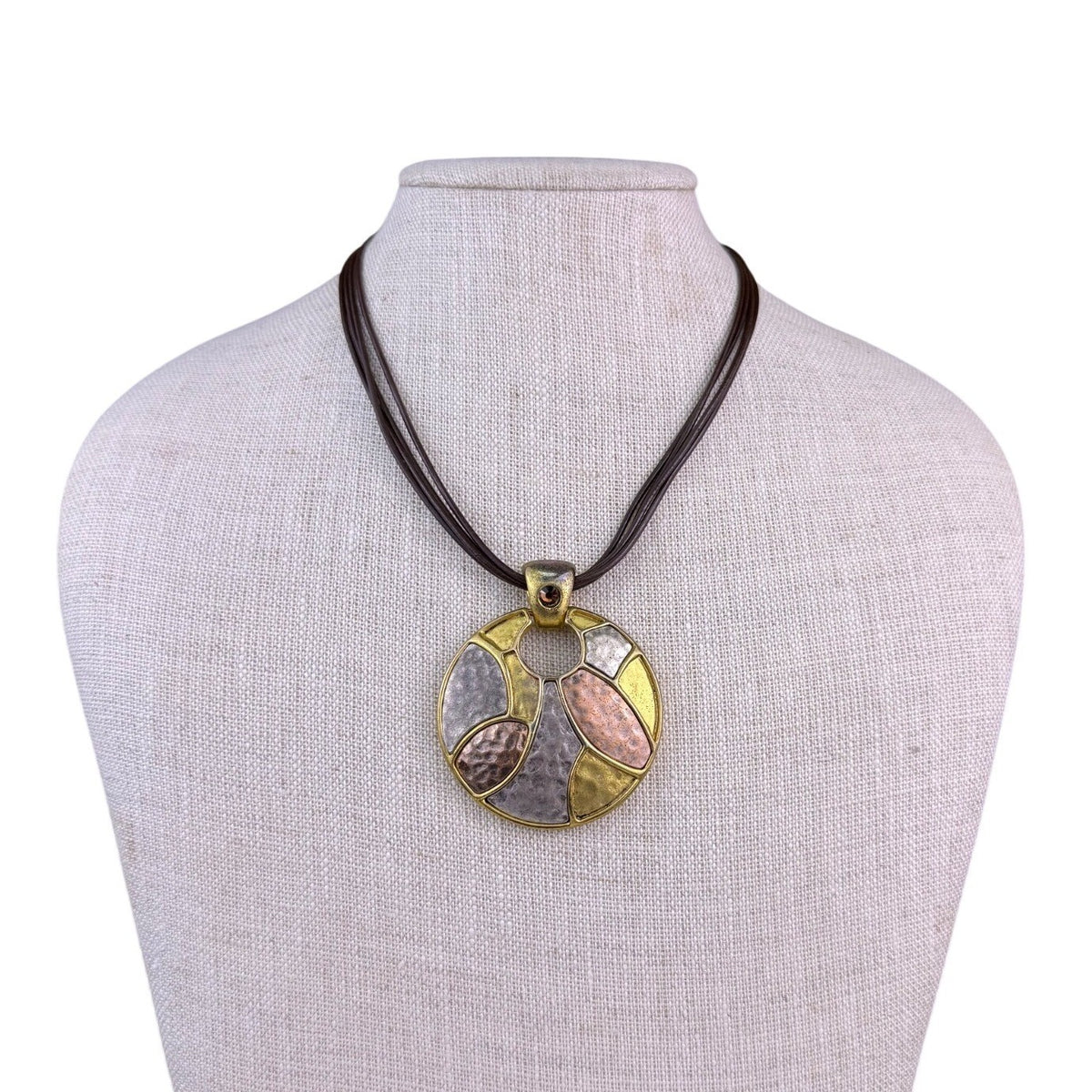 Chicos Womens Gold Tone & Silver Tone Leatherette Necklace Modern Geometric
