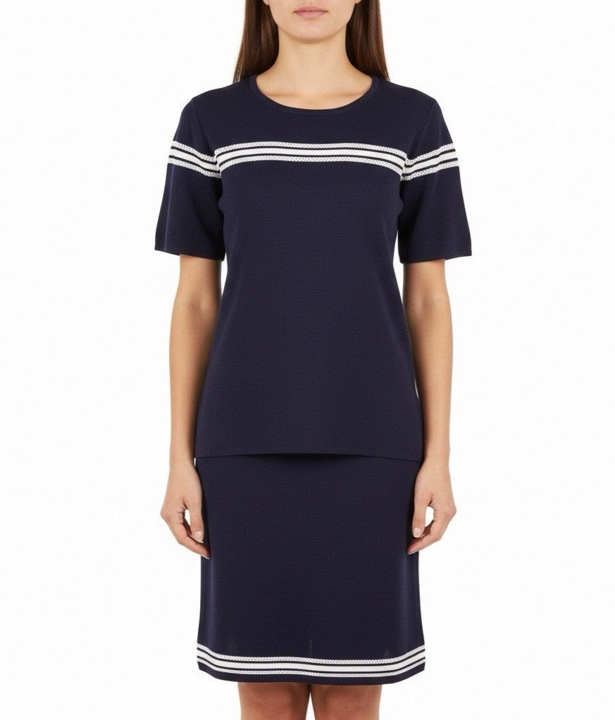 Exclusively Misook Womens Navy Acrylic Two-Piece Knit Top & Skirt Set Size XS P