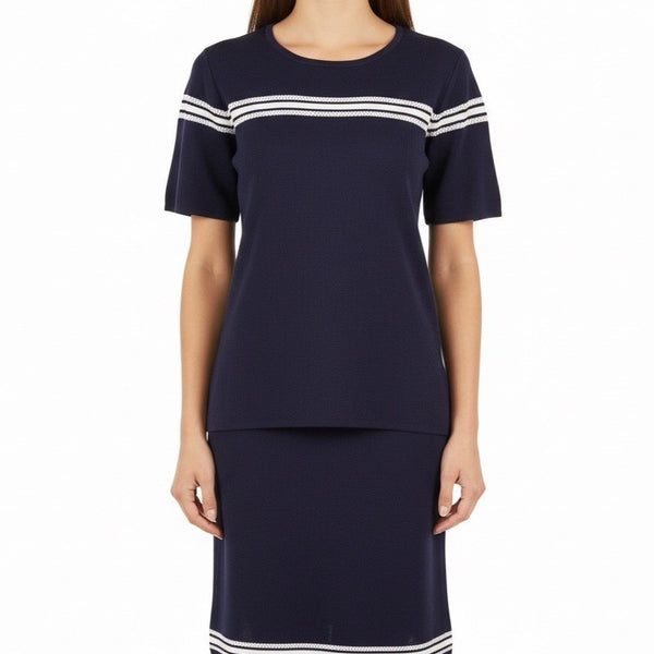 Exclusively Misook Womens Navy Acrylic Two-Piece Knit Top & Skirt Set Size XS P