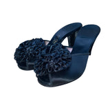 Daniel Green Women’s Black Satin Floral Detail Open-Toe Heels Slides Size 6B