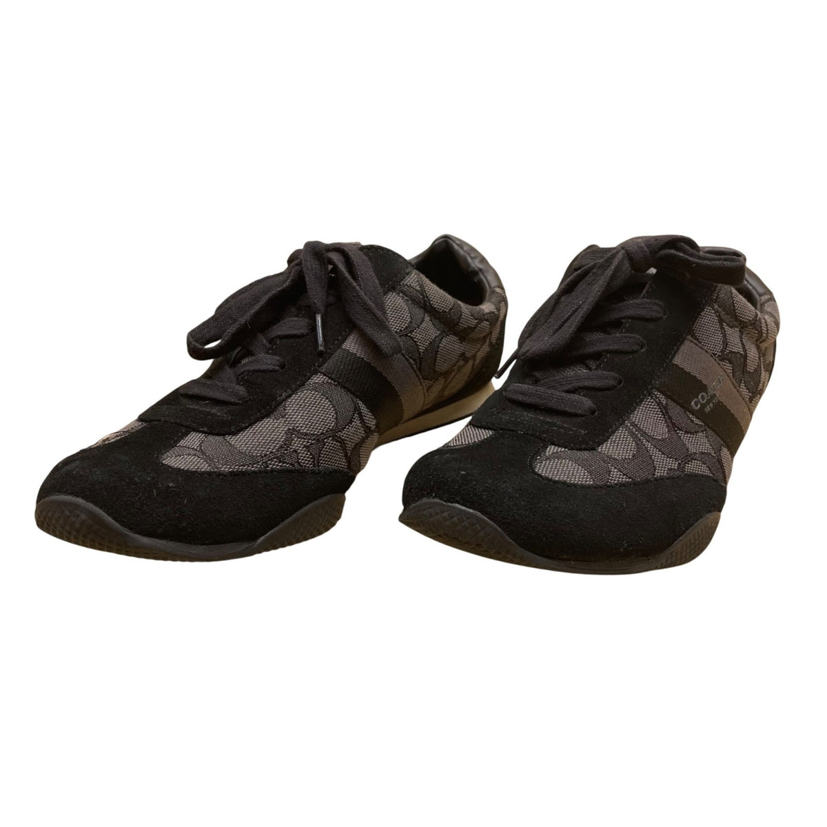 Coach Women's Black Suede & Canvas Monogram Lace-Up Athletic Sneakers Size 8