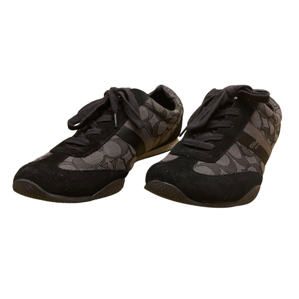 Coach Women's Black Suede & Canvas Monogram Lace-Up Athletic Sneakers Size 8