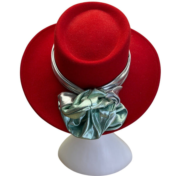 Vintage Dorfman Pasific Red Wool Felt Hat WMetalic  Ribbon