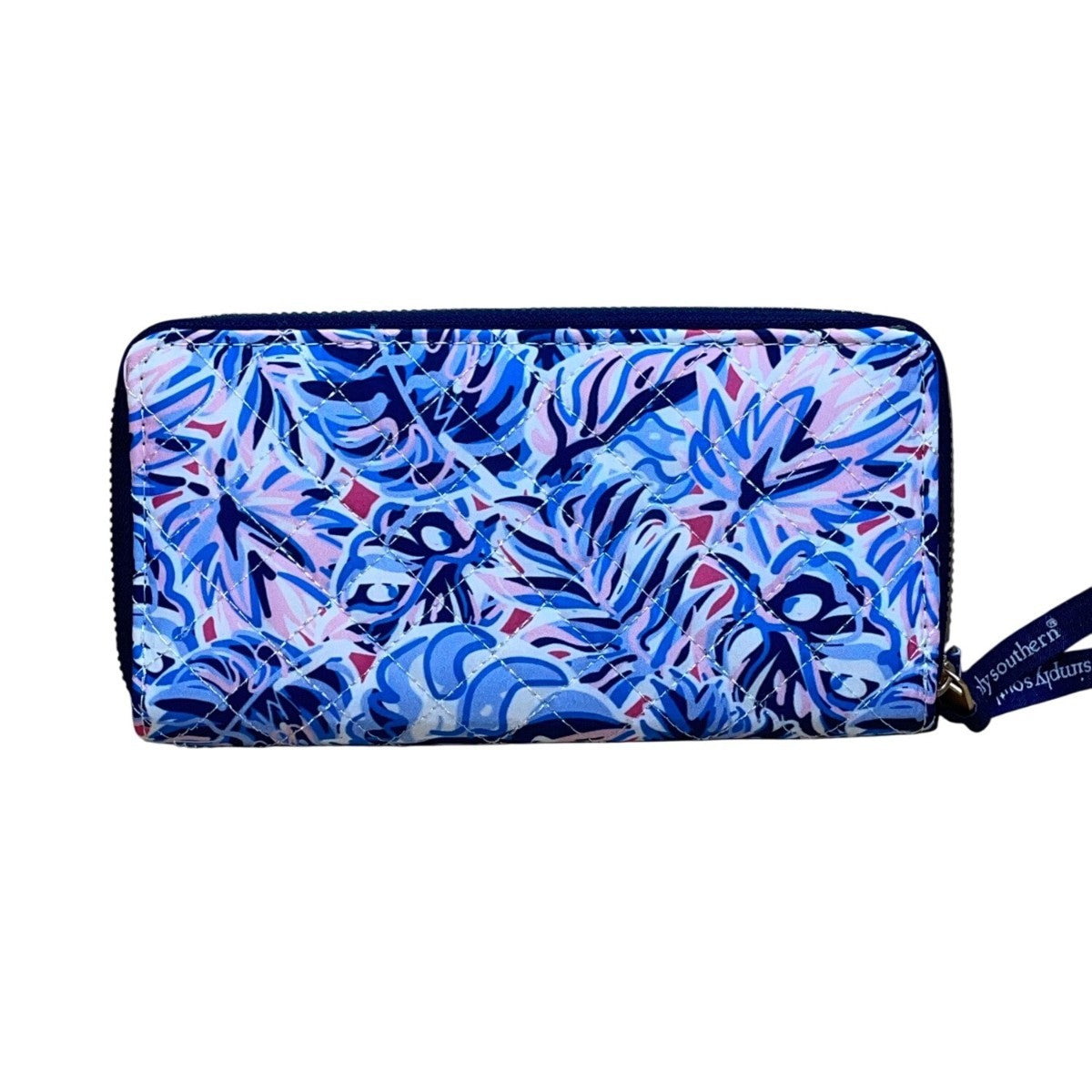 Simply Southern Women’s Blue Floral Quilted With Zipper Closure Wristlet Wallet