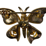 Gold Tone Women Gold & Pink Butterfly Rhinestone Brooch With Cabochon Stone