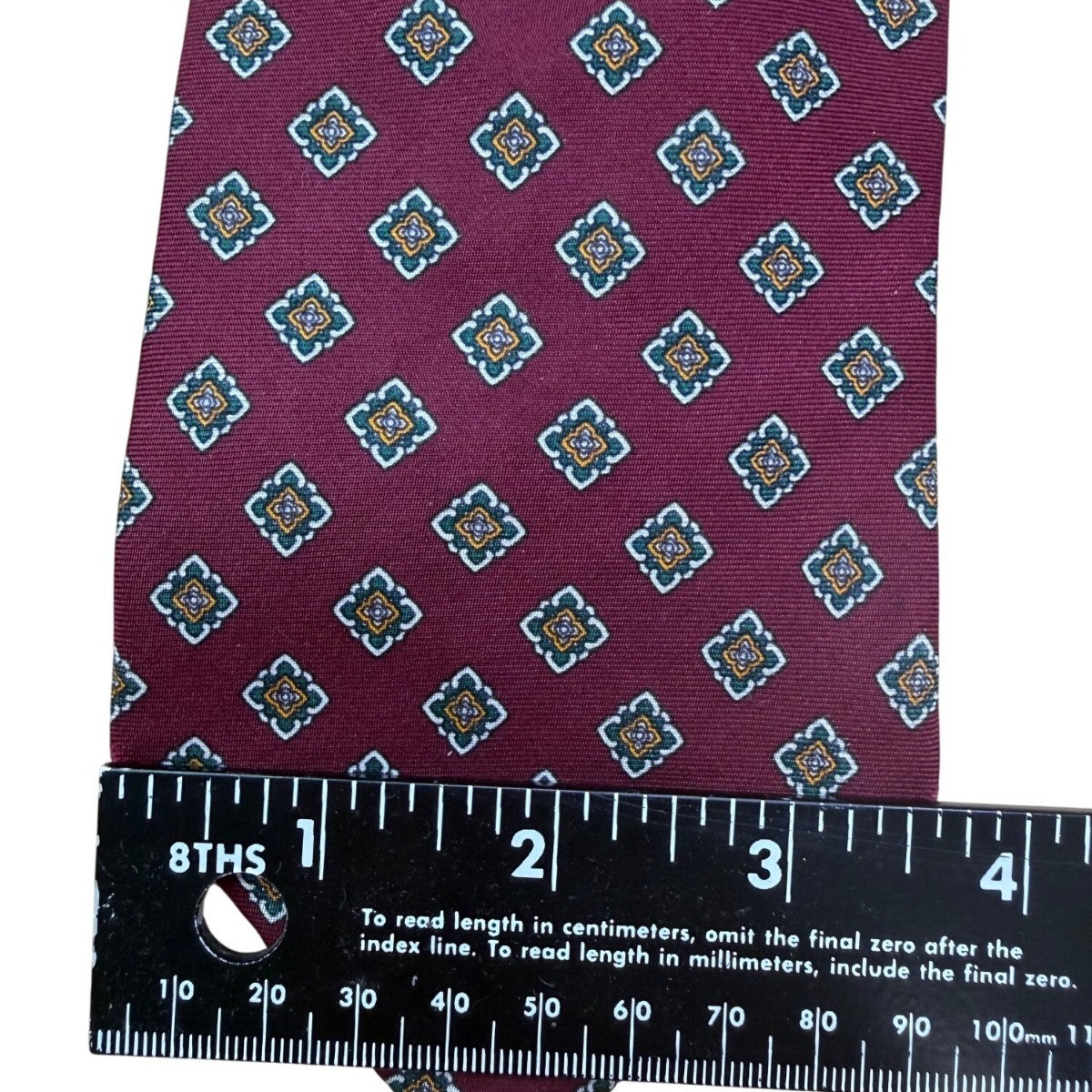 Brooks Brothers Mens Burgundy Silk Geometric Pattern Tie
