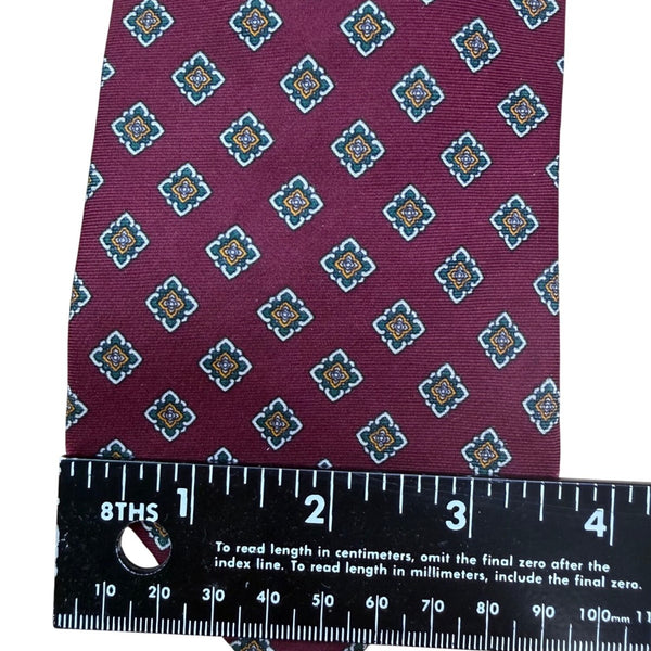 Brooks Brothers Mens Burgundy Silk Geometric Pattern Tie