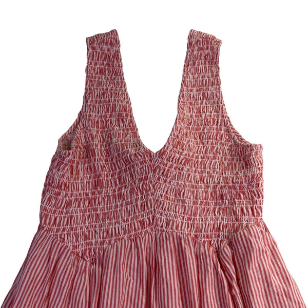 Free People Womens Pink Striped Maxi Sundress Sleeveless Smocked V-Neck Size XS