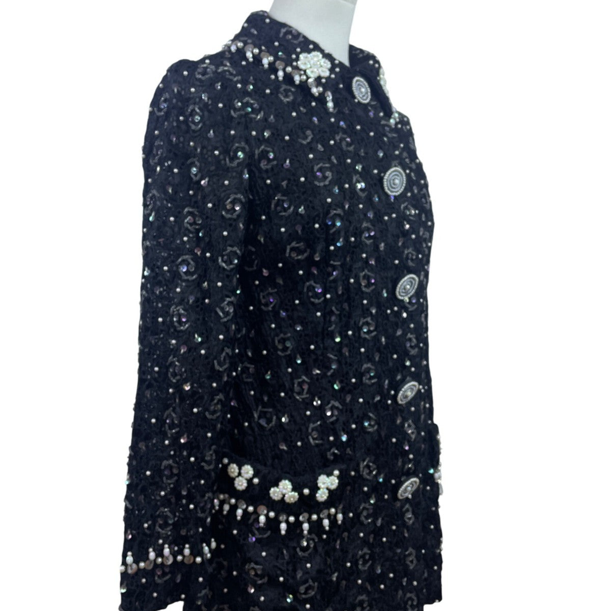 East Orient Womens Black Sequin & Pearl Embellished Jacket Size 8 Lightweight