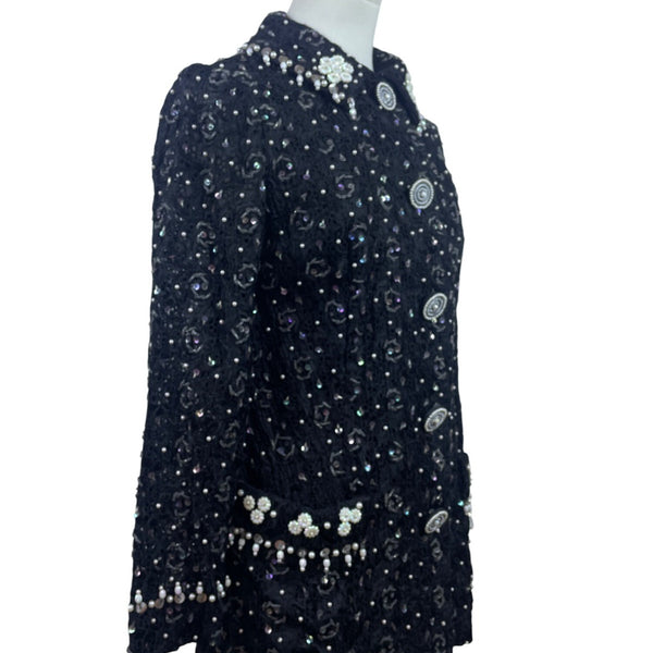 East Orient Womens Black Sequin & Pearl Embellished Jacket Size 8 Lightweight