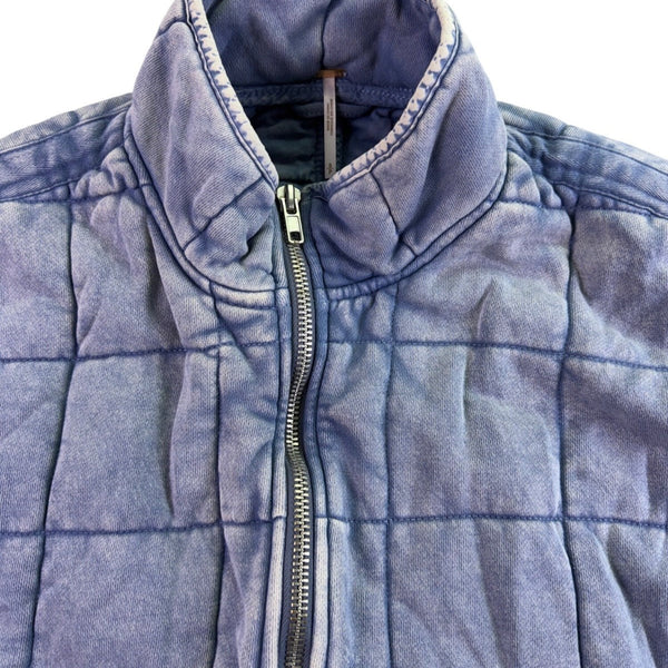 Free People Womens Blue Quilted Cotton Jacket Zip Front Lightweight Casual Sz S