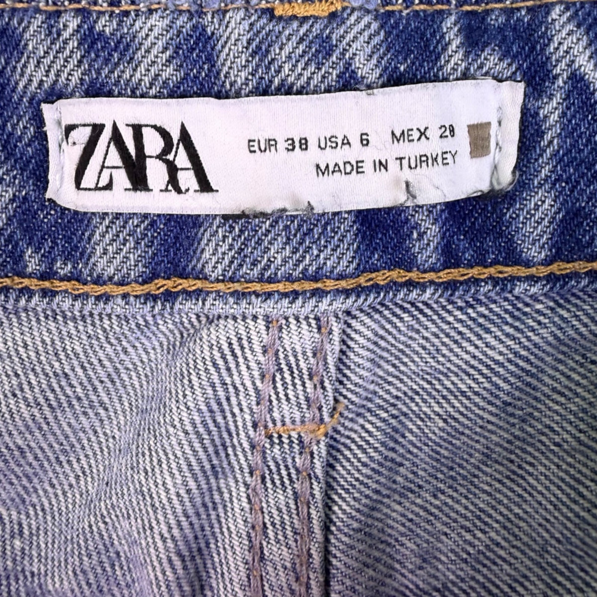 Zara Womens Blue Cotton Straight Leg Frayed Hem Jeans High Waist Denim Size 6