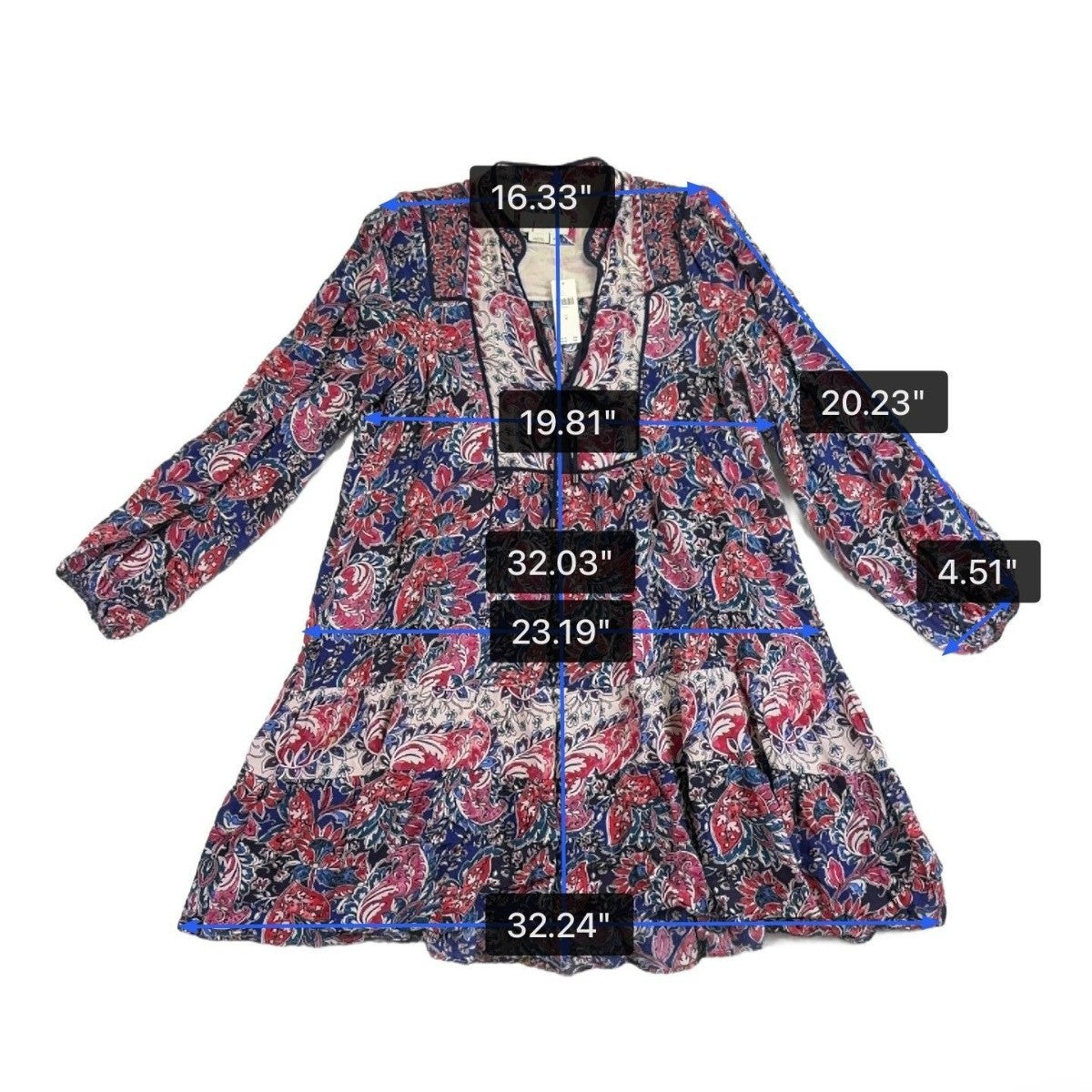 By Anthropologie Womens Multicolor 100% Viscose Printed Long Sleeve Mini Dress S