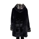 Dennis Basso Womens Black Faux Fur Hooded Coat Stylish Warm Outerwear Sz L