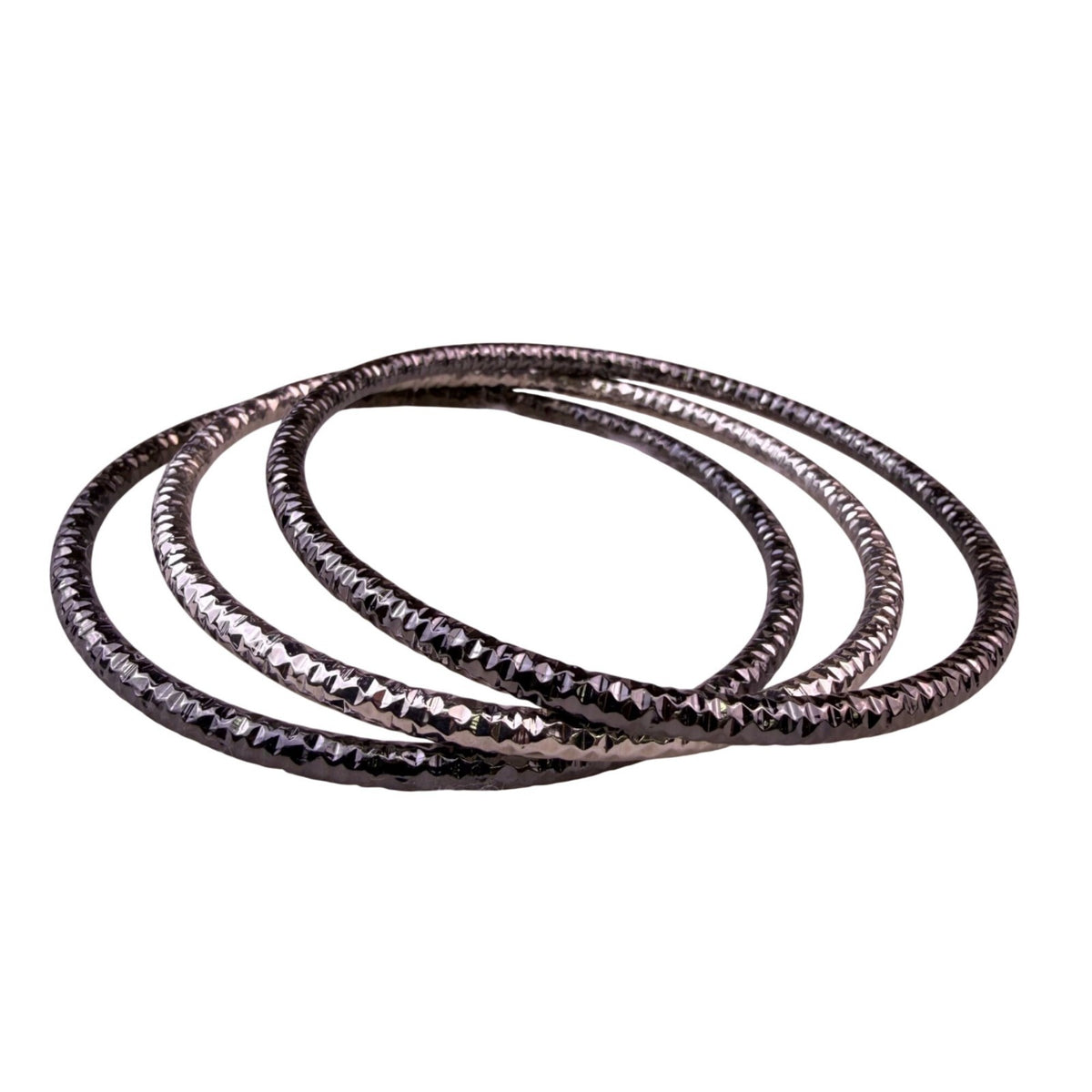 Stackable Womens Silver Tone & Black Metal Textured Bracelets Set Of 3