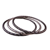 Stackable Womens Silver Tone & Black Metal Textured Bracelets Set Of 3
