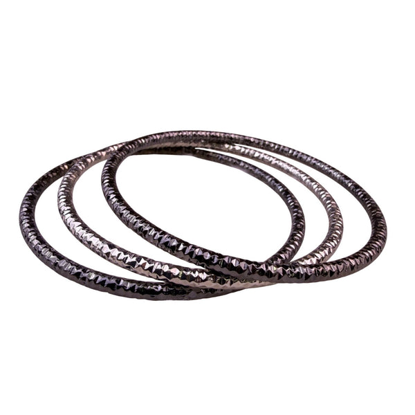 Stackable Womens Silver Tone & Black Metal Textured Bracelets Set Of 3