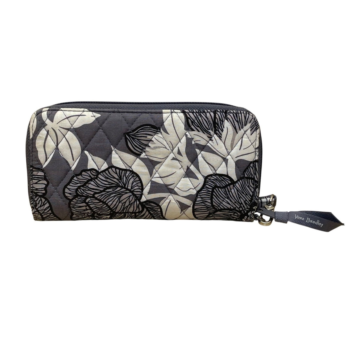 Vera Bradley Women’s Gray Floral Cotton RFID Quilted Zip Around Wristlet Wallet
