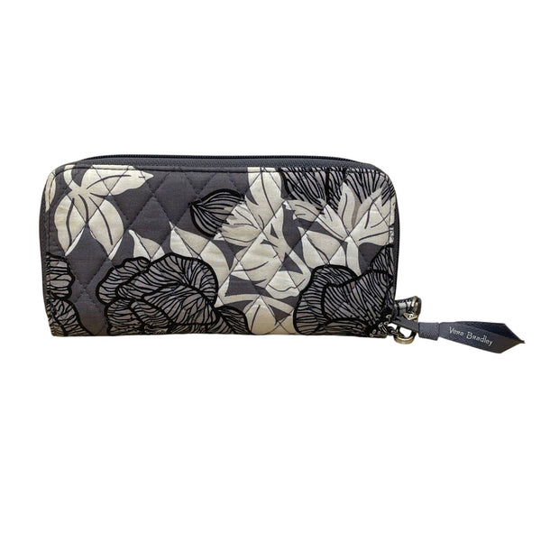 Vera Bradley Women’s Gray Floral Cotton RFID Quilted Zip Around Wristlet Wallet