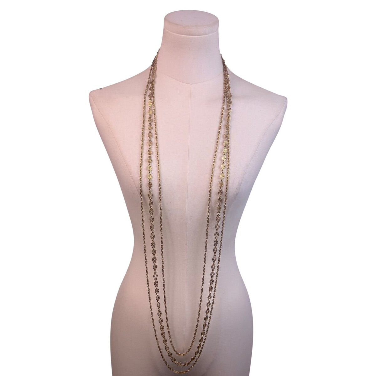 Monet Womens Gold Tone Metal Triple Strand Necklace Vintage Style