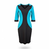 Homeyee Womens Blue & Black Colorblock Pencil Dress Size M