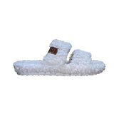 EverFoams Women’s White Fuzzy Cozy Dual Straps Slide Sandals Size 5-6