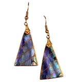 Gold Tone Blue Abalone Shell Dangle Earrings For Women Hook Closure Lightweight