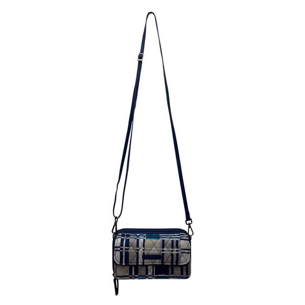 Vera Bradley Women’s Navy White Quilted Plaid Adjustable Strap Crossbody Clutch
